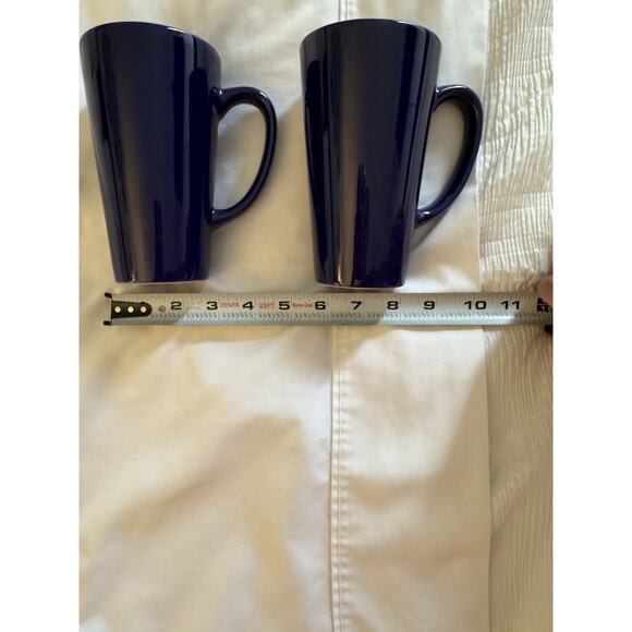 Lot of 2 Navy Blue Tall Mugs Coffee Tea Large Old Money Classic - Picture 3 of 5